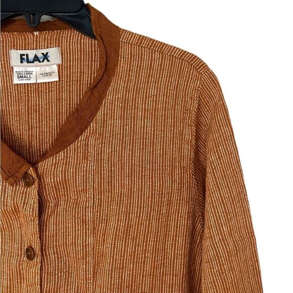 Flax Rust Brown 100% Linen Long Sleeve Button Front Shirt Jacket Small - Picture 6 of 10
